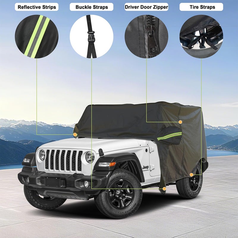 INSAUTO Waterproof Cab Cover for Jeep Wrangler 2-Door (1987-2025), All-Weather Sun, Rain & Snow Protection, UV Resistant, Windproof Outdoor Car Cover with Driver Door Zipper, Perfect for Top-Off Use - Image 3